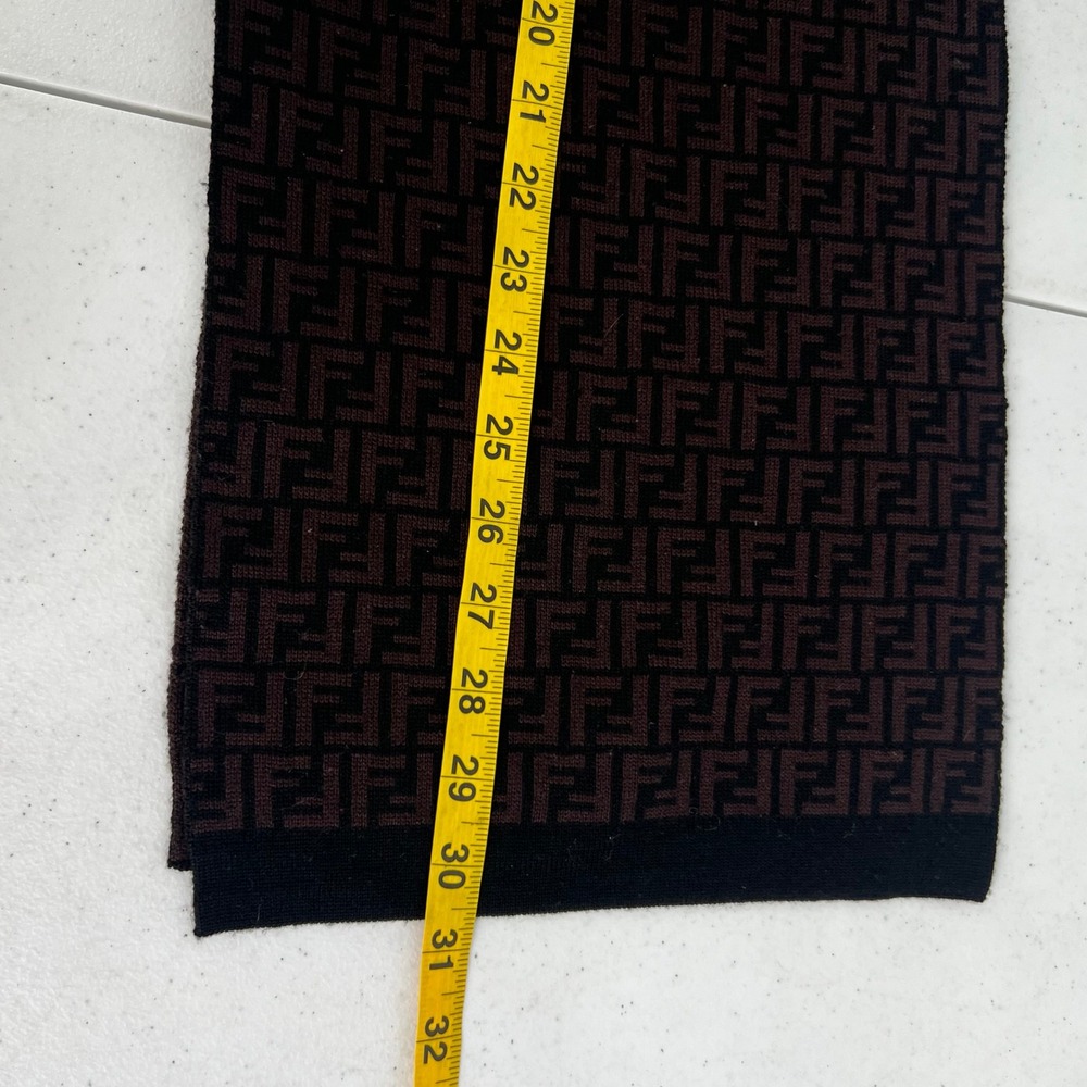 Fendi Zucca Monogram Scarf Brown Black 100% Wool Made in Italy‎ FF Logo - Picture 10 of 13